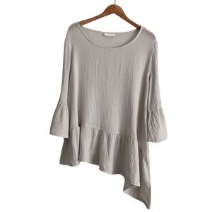 Bryn Walker Gauze Asymmetrical Tunic Top Sz L Gray Ethereal Airy Crinkle Boho